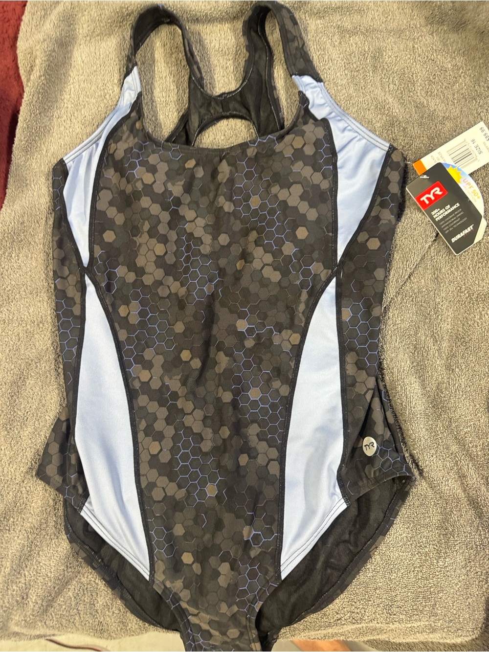TYR Women's Durafast Elite Black Carbon Hex Max Splice Controlfit Swim Sz 16 New